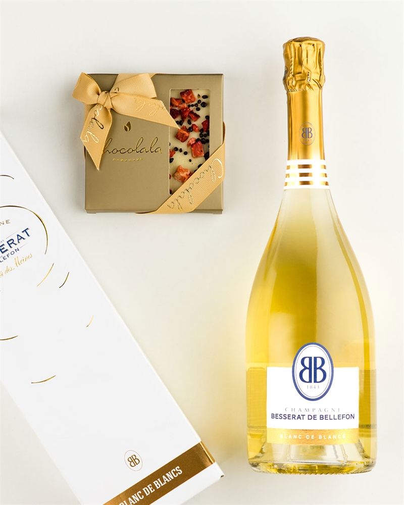 Kinkekott Besserat de Bellefon Blanc šampanja ja maasikatahvliga
