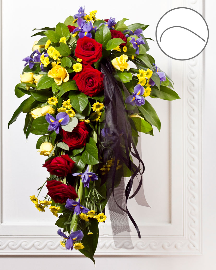 Funeral Bouquet with Colorful flowers and Ribbon